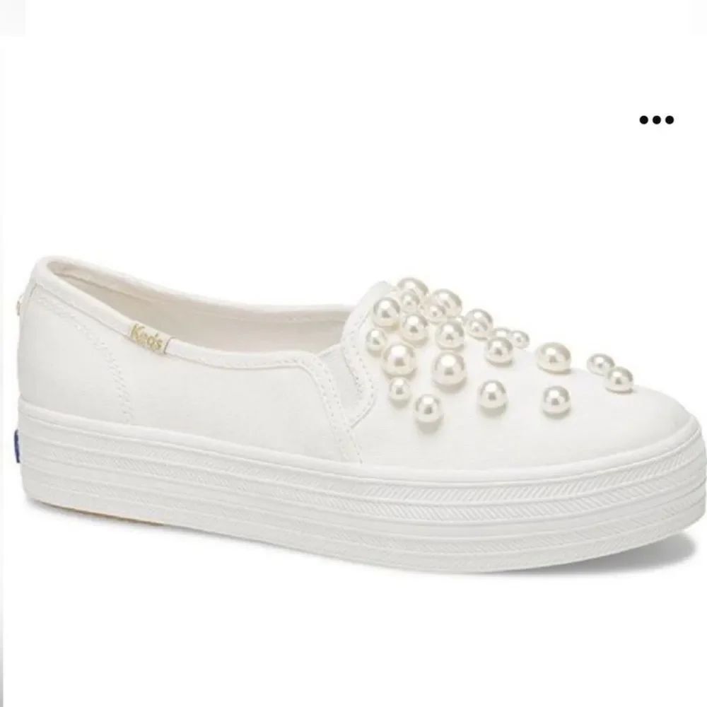 KATE SPADE x Keds Triple Decker Pearl Bridal Slip On Platform Shoes